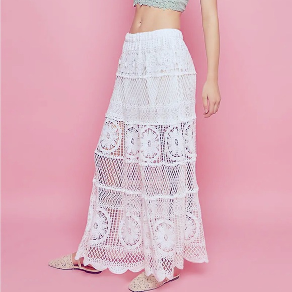 POL Boho Crochet Knit Maxi Skirt